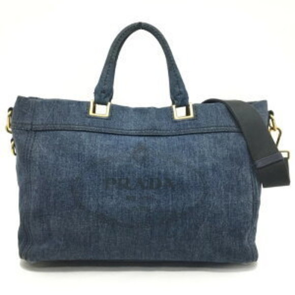 Prada Tote Canapa Shoulder Blue Denim Bag - Picture 1 of 7